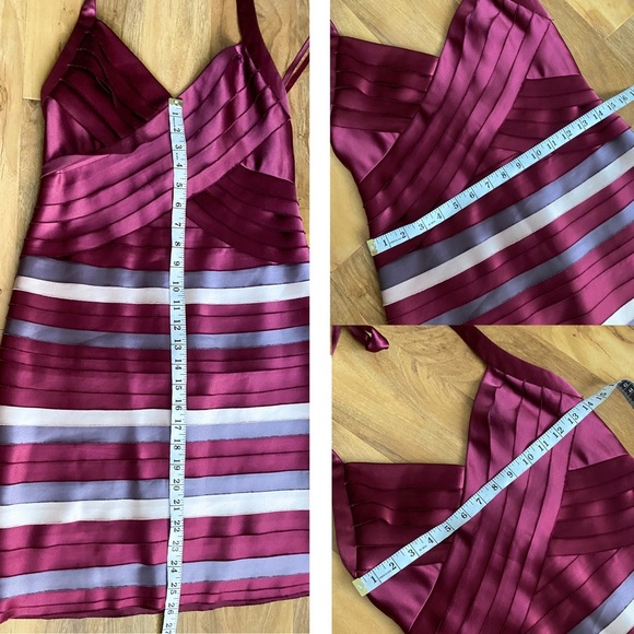 BCBGMAXAZRIA Satin Tiered Halter Y2K Mini Bodycon Backless Shutter Pleatef Dress - Picture 11 of 11